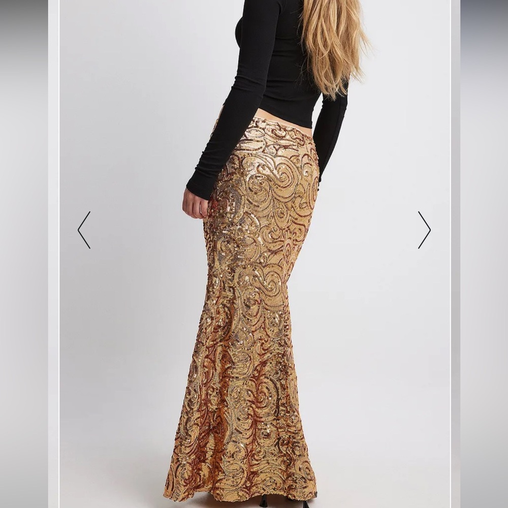 NWT NA-KD Gold Sequin Maxi Skirt 36 S